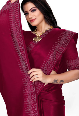 patu plus Solid/Plain, Embellished Bollywood Georgette Saree(Pink)