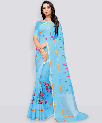 Endues Embroidered, Solid/Plain Kota Doria Net, Supernet Saree(Blue)