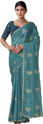 Ethina Fashion Embroidered Bollywood Silk Blend Saree(Light Blue)