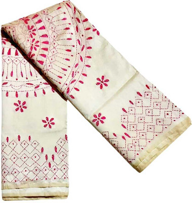 fashweave Embroidered Handloom Art Silk Saree(Cream)