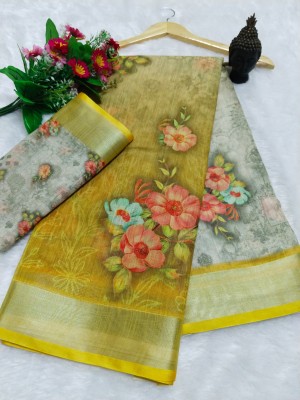 Gajal Self Design Bollywood Linen, Cotton Linen Saree(Yellow)