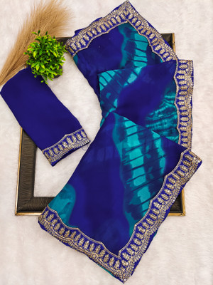 AMBUJAINTERNATIONAL Printed Bollywood Georgette Saree(Blue, Light Blue)