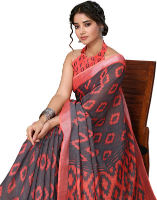 Priyashi Printed, Floral Print Mysore Cotton Silk Saree(Grey)