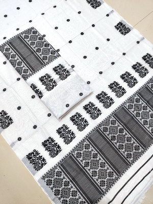 white desert Self Design Mekhela Chador Cotton Silk Saree(White)