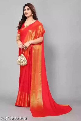 Online Bazaaar Solid/Plain Bollywood Chiffon Saree(Red)