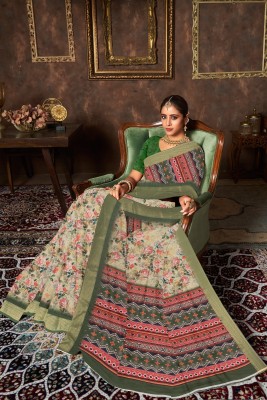 nirmal creation Printed Daily Wear Linen Saree(Multicolor)