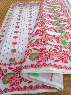 KhayaFashion Woven Tant Pure Cotton Saree(White)