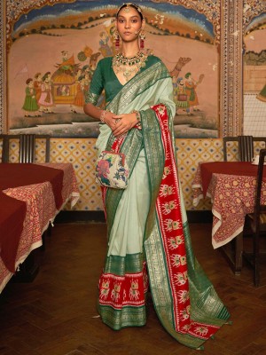 ANOUK Woven Patola Silk Blend Saree(Light Green)