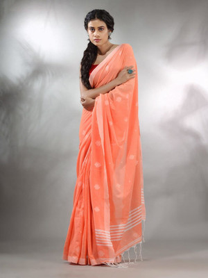 Moumitasaree Self Design, Solid/Plain Tant Pure Cotton Saree(Orange)