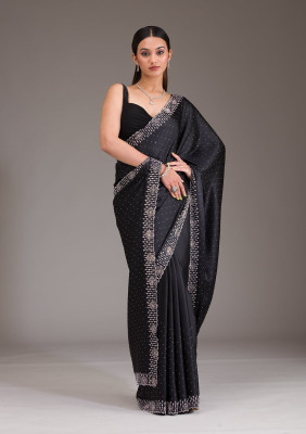 durvacreation Self Design, Solid/Plain Handloom Handloom Satin Saree(Black)