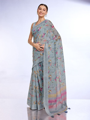 SJY Digital Print Bollywood Linen Saree(Multicolor)