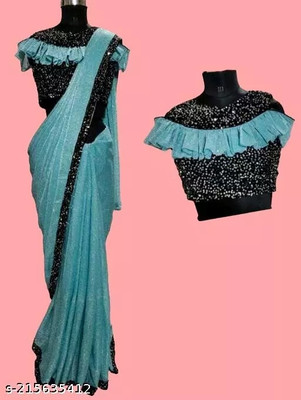 Snehdeep Self Design Bollywood Lycra Blend Saree(Light Blue)