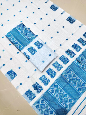 white desert Self Design Mekhela Chador Cotton Silk Saree(White)