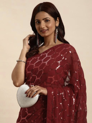 Divastri Embellished Daily Wear Georgette Saree(Maroon)