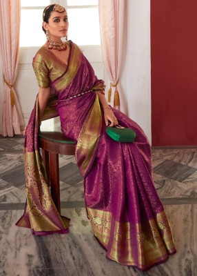 ZILVIRA Woven Kanjivaram Jacquard, Art Silk Saree(Purple)