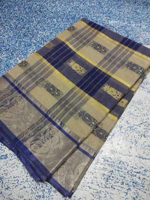p fashion Self Design Handloom Pure Cotton Saree(Multicolor, Blue)