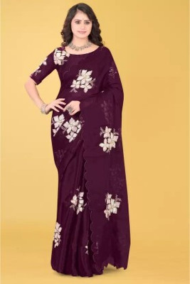 NAKSH CREATION Embroidered Bollywood Chiffon Saree(Purple)