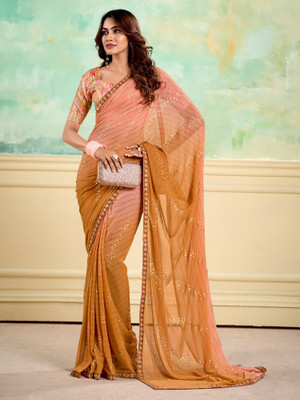 Tasrika Printed Bollywood Georgette Saree(Orange)