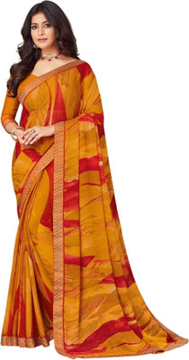 Pranjal Printed Bandhani Chiffon Saree(Mustard)