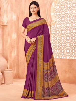 Divastri Printed Chinnalapattu Crepe Saree(Purple, Gold)