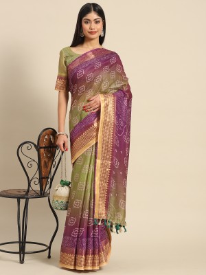 Sareemall Printed Bandhani Cotton Blend Saree(Purple)