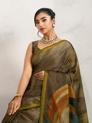 Tasrika Printed Bollywood Cotton Blend Saree(Green)