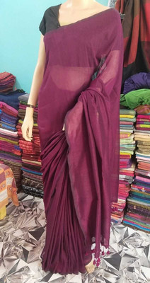Sandhyatara Solid/Plain Handloom Cotton Blend Saree(Magenta)