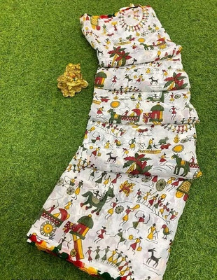 jinalay Printed Daily Wear Georgette Saree(White)