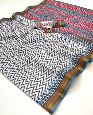 SDGRATITUDE Printed Daily Wear Linen Saree(Grey)