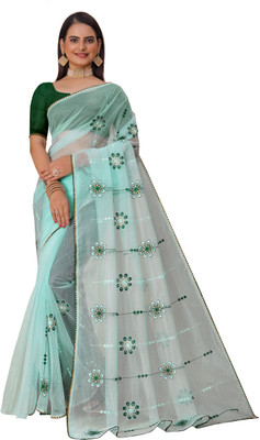 DRIZOMIZ Printed Bollywood Georgette Saree(Light Green)