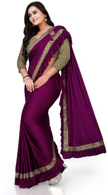 AKFABRICS Solid/Plain, Woven Bollywood Lycra Blend Saree(Purple)