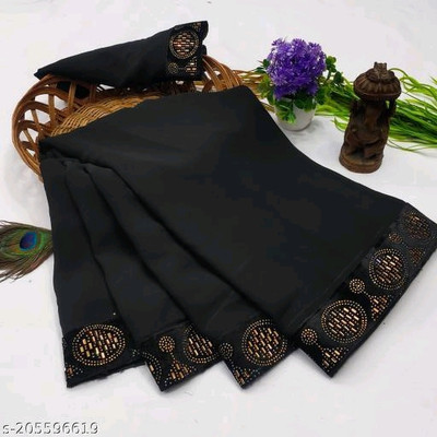 Panghat Enterprise Temple Border Bollywood Georgette Saree(Black)