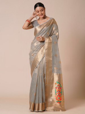 Sareemall Embellished Banarasi Tissue Saree(Grey)