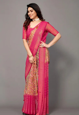 Shrimorifashion Printed Bollywood Silk Blend Saree(Pink)