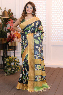 Rashmiwala Digital Print Bollywood Tussar Silk Saree(Black, Gold)