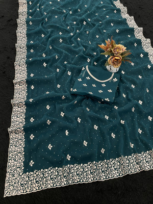 priyanka jayani Embroidered Bollywood Organza Saree(Dark Green)
