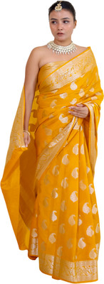 The Weavers Shop by Raavi Woven Bollywood Silk Blend Saree(Yellow)