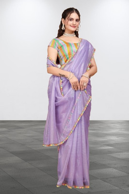 RE Renny Enterprise Self Design Bollywood Net Saree(Purple)