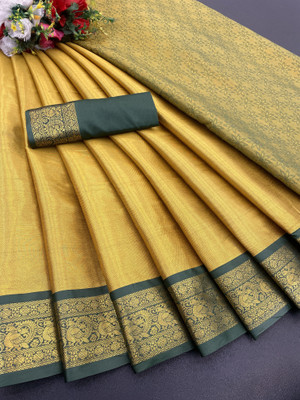 Julee Woven Kanjivaram Pure Silk Saree(Mustard)