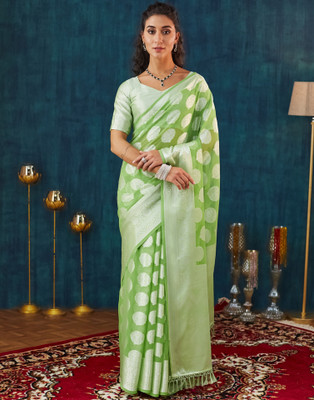 Samah Woven, Embellished Banarasi Georgette Saree(Green)