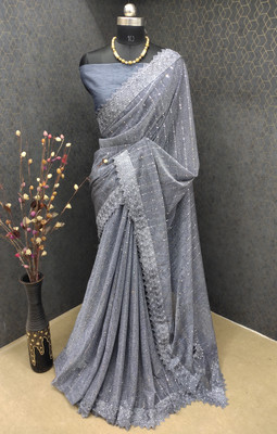 YUVIFLAIR Self Design Bollywood Lycra Blend Saree(Dark Blue)