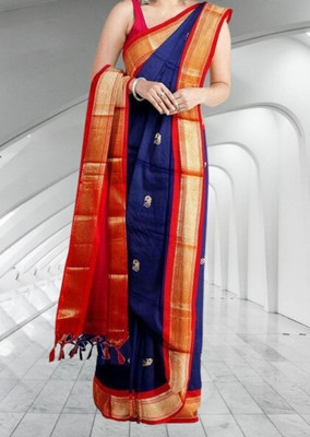 BESTOFSAREES Woven Paithani Pure Silk Saree(Dark Blue)