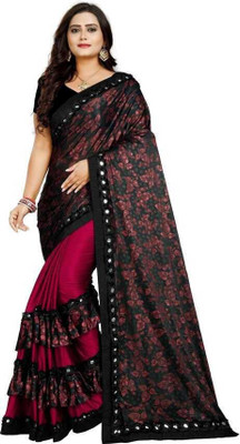 VIVIATRENDZ Printed Bollywood Lycra Blend Saree(Maroon)