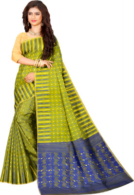 HARE KRISHNA ENTERPRISE Self Design Handloom Cotton Silk Saree(Green)