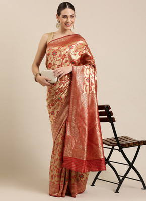 Divastri Woven Bollywood Silk Blend Saree(Red)