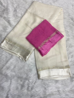 ELEGANCE FAB Solid/Plain Daily Wear Viscose Rayon Saree(White)