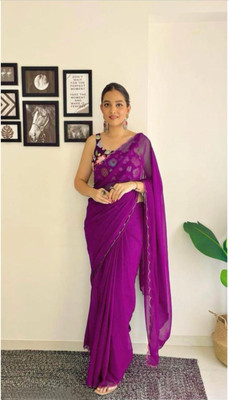 Tejmidam enterprise Embroidered, Floral Print Bollywood Georgette Saree(Pink)