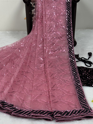 PATTARI Embellished Bollywood Net Saree(Pink)