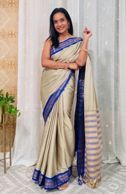 Fashion Club Collection Woven Maheshwari Cotton Silk Saree(Beige, Blue)