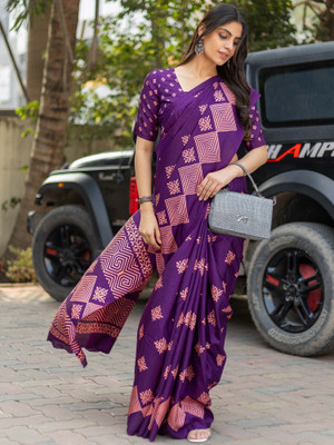 Divastri Printed Daily Wear Silk Blend Saree(Purple)